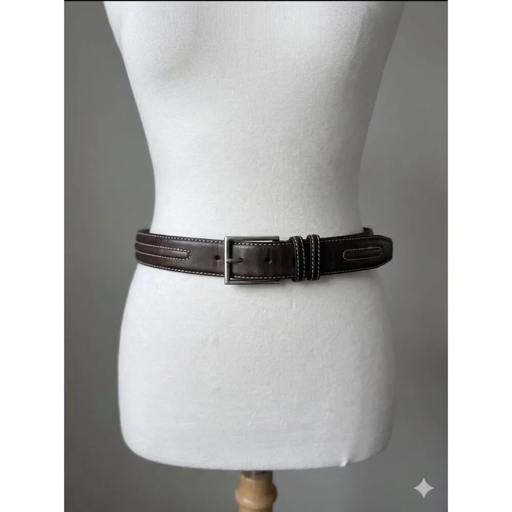 Mens Brown Genuine GrainLeather Belt with Contrast Stitching Size 44
